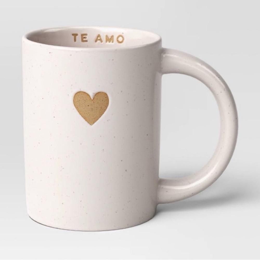 14oz Stoneware Embossed Heart Te Amo Mug Ivory - Room Essentials Target